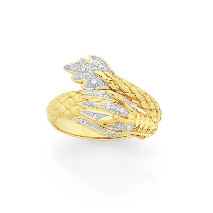 9ct Gold Diamond Dragon Ring