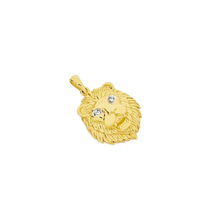 9ct Gold Diamond Eyes Lion Head Men's Pendant