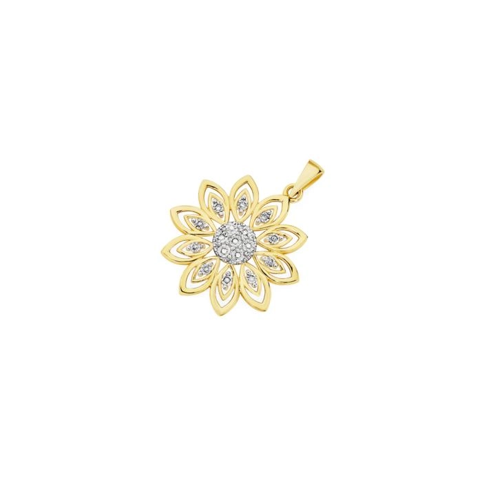 9ct Gold Diamond Flower Pendant