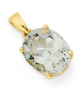 9ct Gold Green Amethyst Oval Pendant