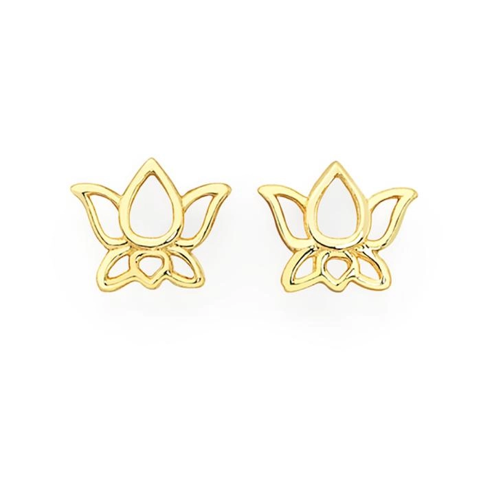 9ct Gold Lotus Flower Stud Earrings