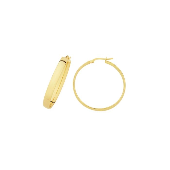 9ct Gold on Silver 30mm Half Round Hoop Earrings