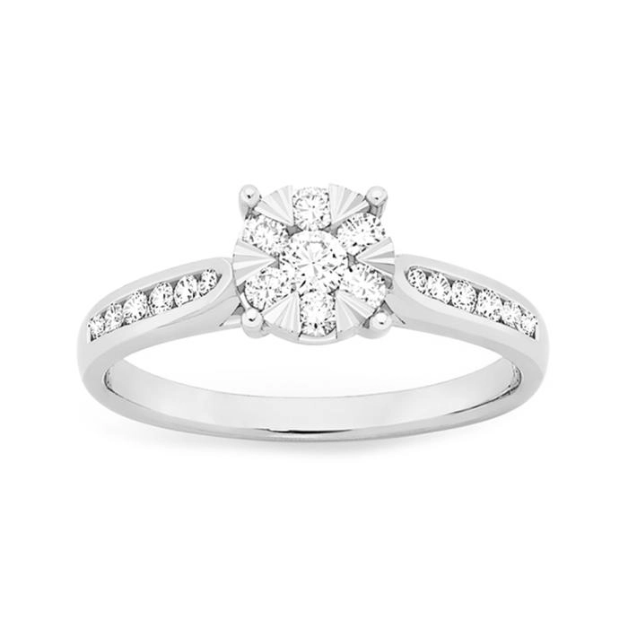 9ct White Gold Diamond Cluster Ring