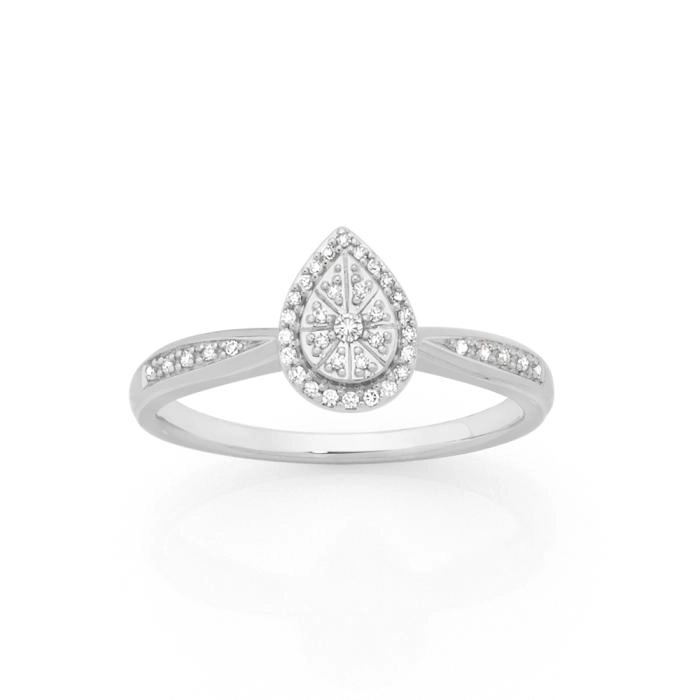 9ct White Gold Diamond Pear Shape Ring