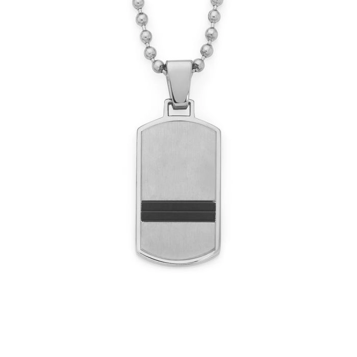 Stainless Steel 2 Black Lines Satin Dogtag Men's Pendant