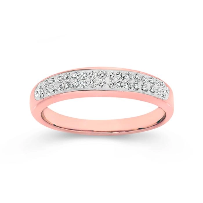 Stainless Steel Rose Plate Crystal Double Row Pave Ring