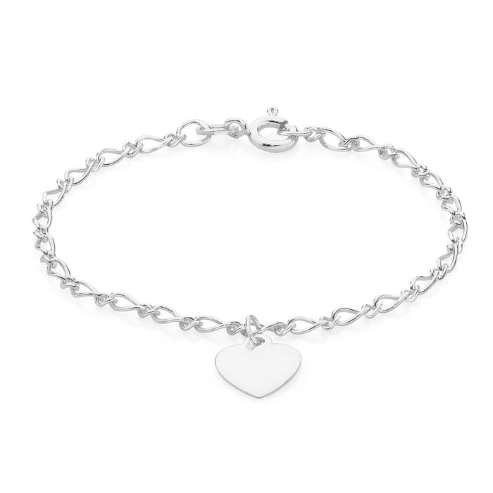 Sterling Silver 14.5cm Figaro Heart Charm Bracelet