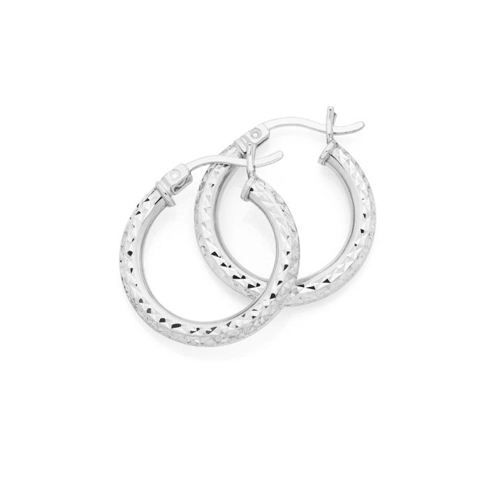 Sterling Silver 2.5x15mm Dia Cut Sparkly Hoop Earrings