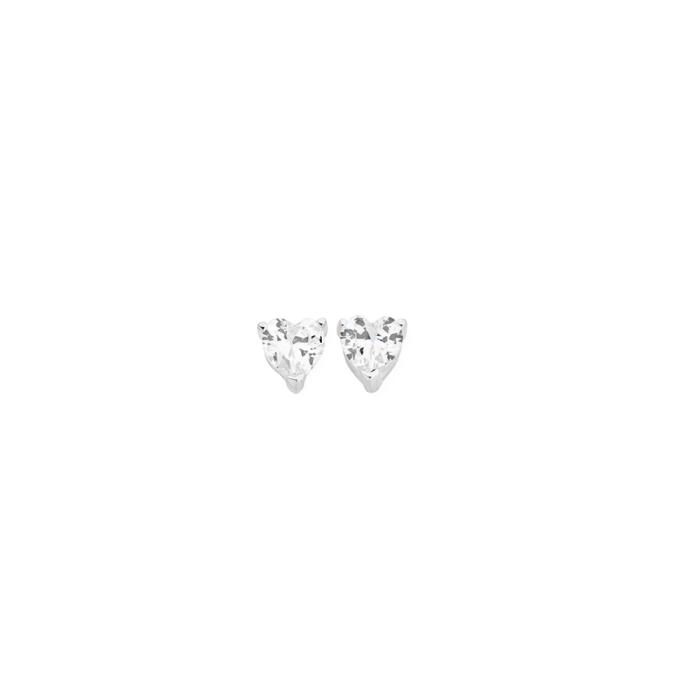 Sterling Silver 5mm Cubic Zirconia Heart Stud Earrings