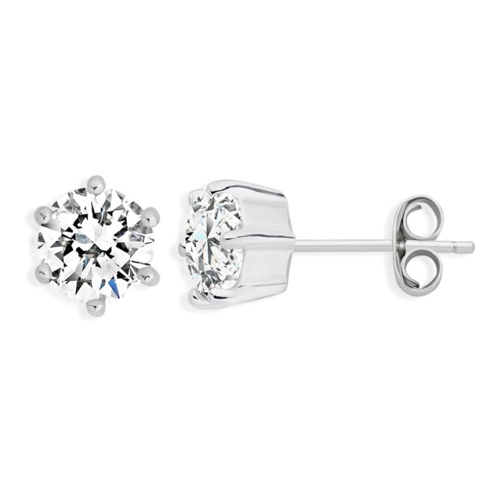 Sterling Silver 6mm Cubic Zirconia Round 6 Claw Stud Earrings