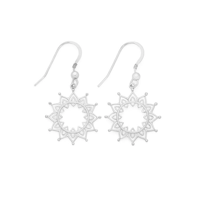 Sterling Silver Boho Sunburst Drop Earrings