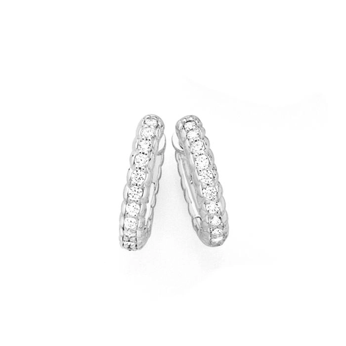 Sterling Silver Cubic Zirconia 10mm Twisted Hoop Earrings