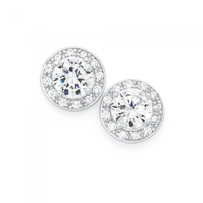 Sterling Silver Cubic Zirconia Cluster Stud Earrings