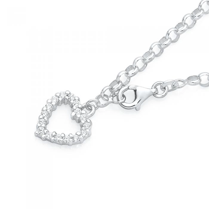 Sterling Silver Cubic Zirconia Heart Belcher Bracelet