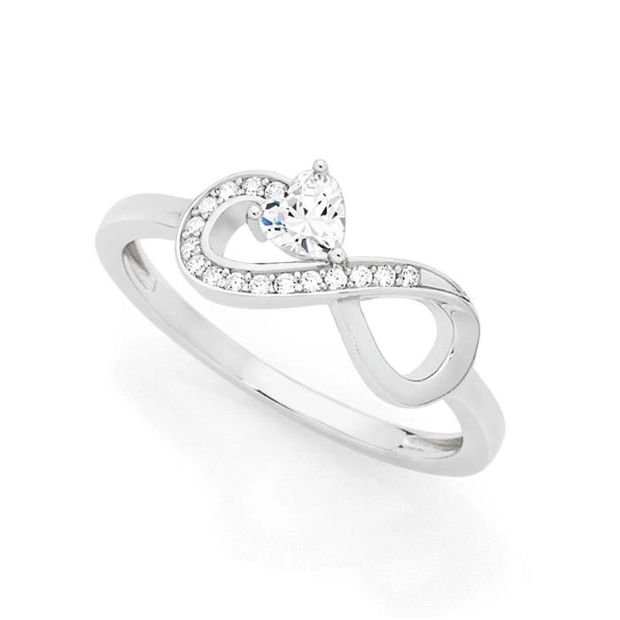 Sterling Silver Cubic Zirconia Infinity With Cubic Zirconia Heart Ring