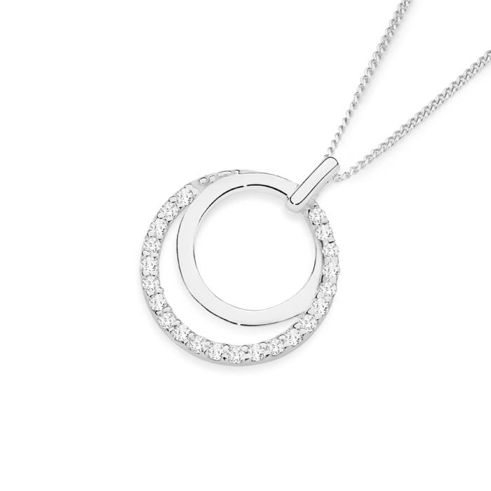 Sterling Silver Cubic Zirconia & Plain Circles Pendant