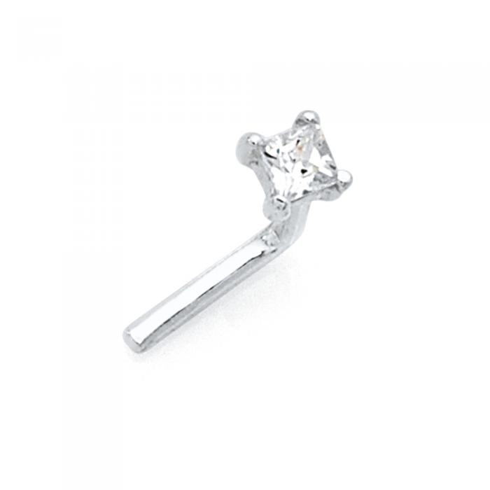 Sterling Silver Cubic Zirconia Square Nose Stud