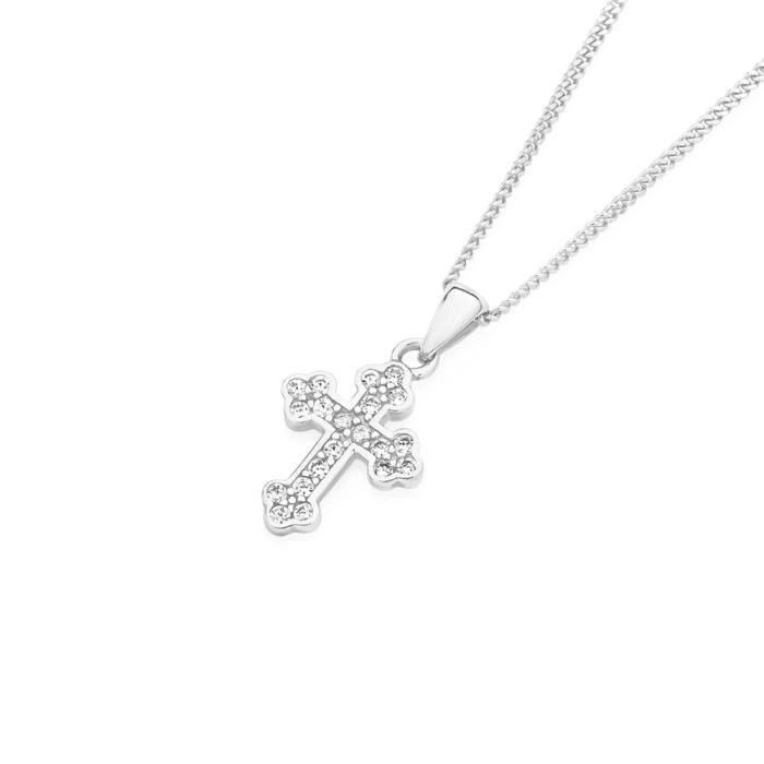 Sterling Silver Fancy Cubic Zirconia Cross Pendant