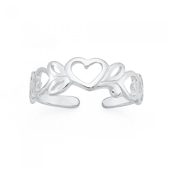 Sterling Silver Filigree Flower & Heart Toe Ring