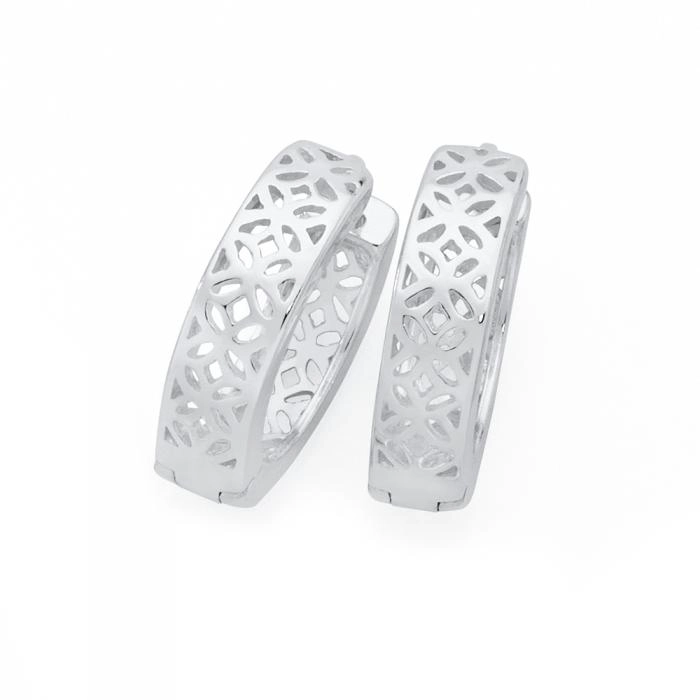 Sterling Silver Flower Cut Out Huggie Earrings