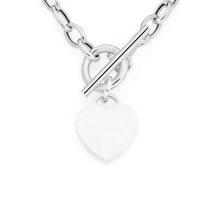 Sterling Silver Oval Belcher Heart Fob Necklet