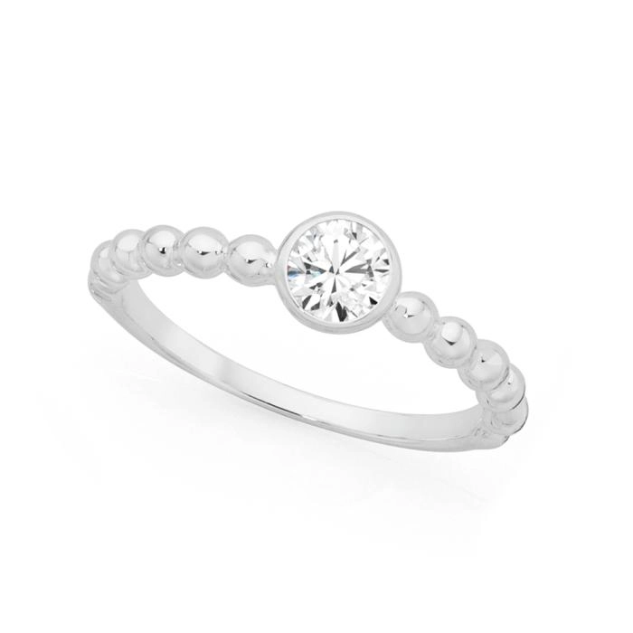 Sterling Silver Round Bezel Cubic Zirconia Friendship Ring