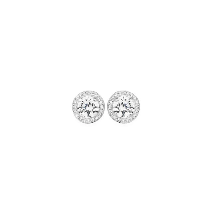 Sterling Silver Round Cubic Zirconia Cluster Stud Earrings