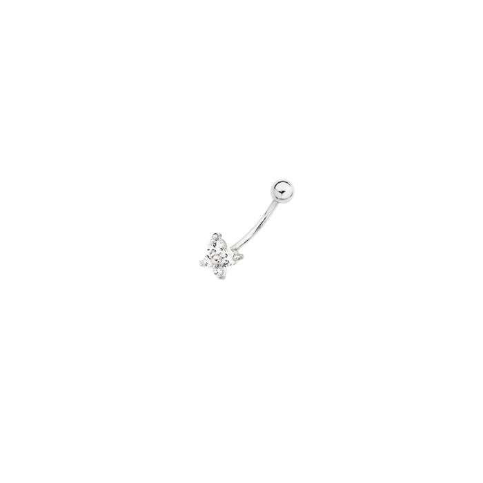 Sterling Silver & Stainless Steel Tiny Cubic Zirconia Butterfly Belly Bar