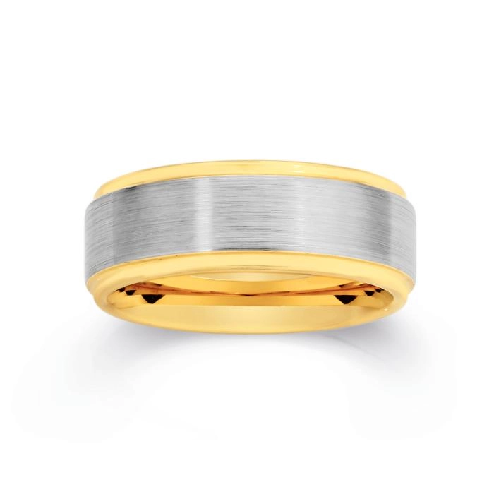 Tungsten Carbide Matte & Yellow Gold Plate Edges Men's Ring