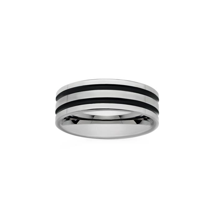 Tungsten Carbide Two Black Lines Men's Ring