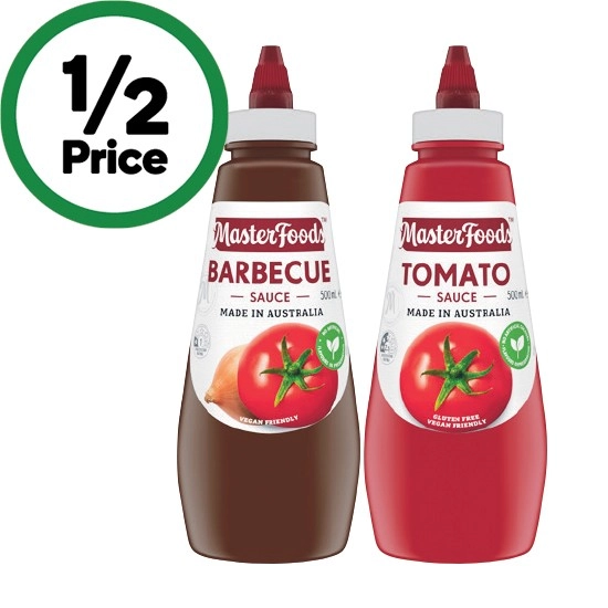 MasterFoods Tomato or Barbecue Sauce 475-500ml