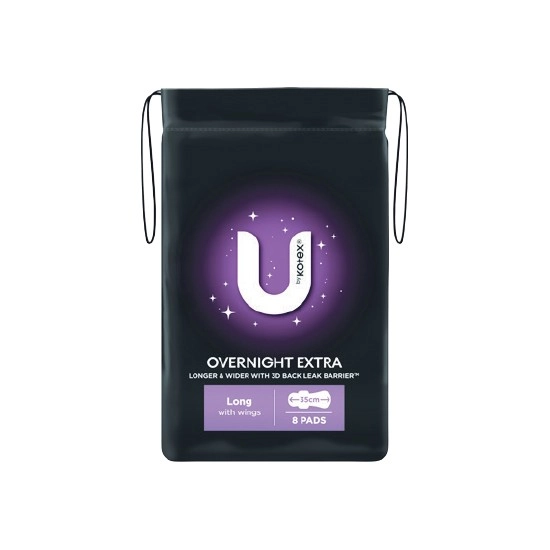 U by Kotex Extra Overnight Pads Pk 8