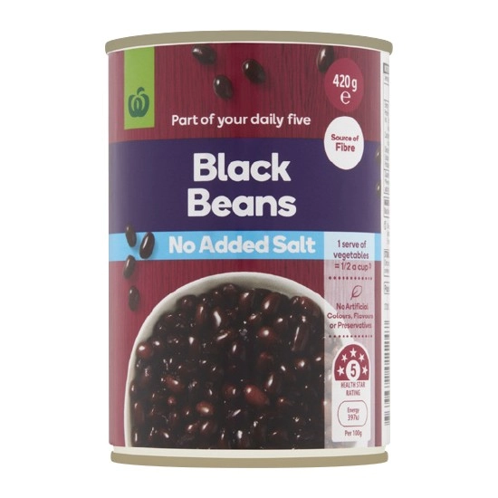 Woolworths Black Beans – No Added Salt 420g