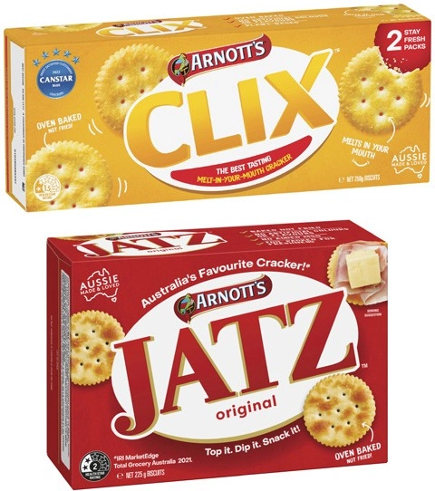 Arnott's Jatz or Clix Crackers 225g-250g