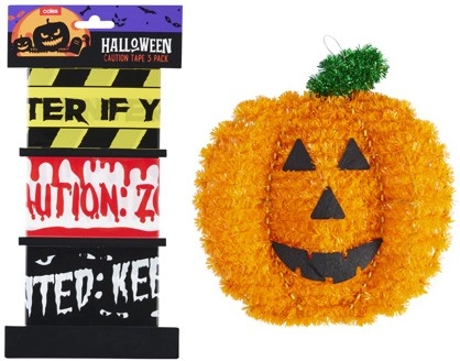 Caution Tape 3 Pack or Halloween Tinsel Decoration Cat or Pumpkin