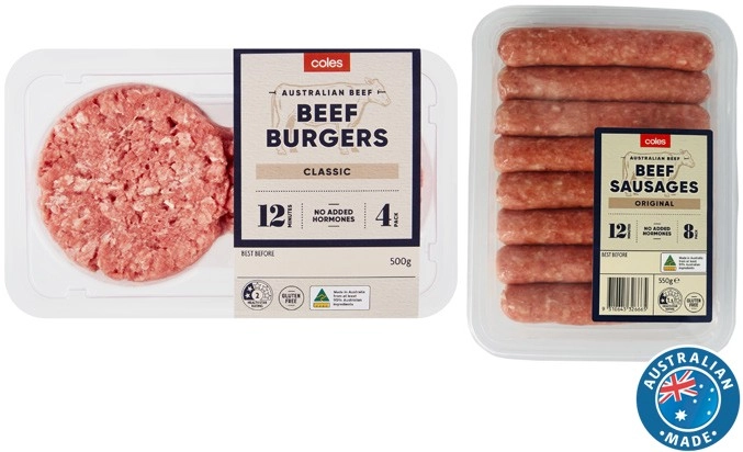 Coles Classic Burgers or Sausages 400g-550g