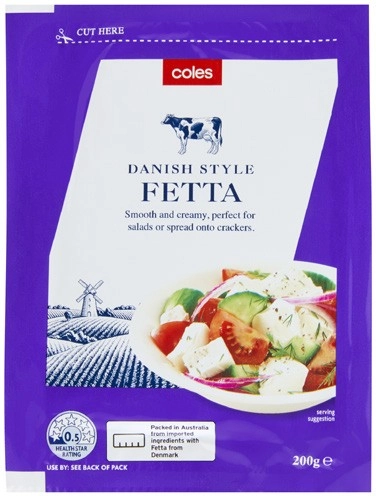 Coles Danish Style Fetta Cheese 200g