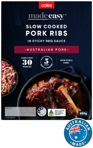 Coles Made Easy Slow Cooked Pork Ribs in BBQ Sauce 600g