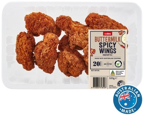 Coles RSPCA Approved Chicken Spicy Buttermilk Wings 500g