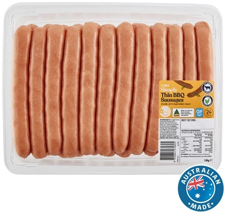 Coles Simply Thin BBQ Sausages 24 Pack 1.8kg