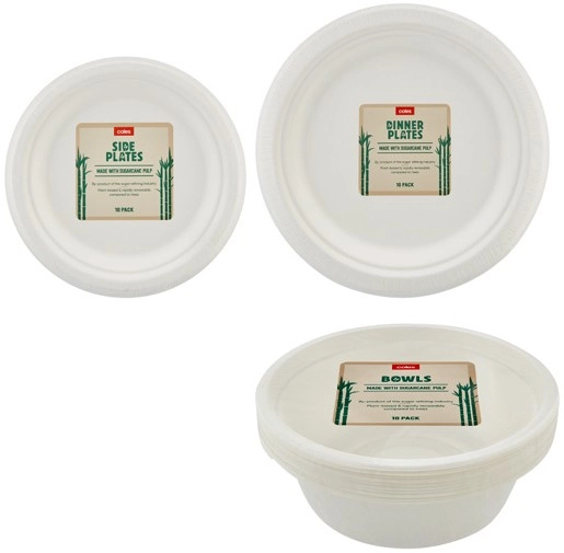 Coles Sugarcane Dinner Plates, Bowls or Side Plates 10 Pack