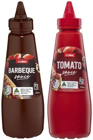 Coles Tomato or Barbecue Sauce 500mL