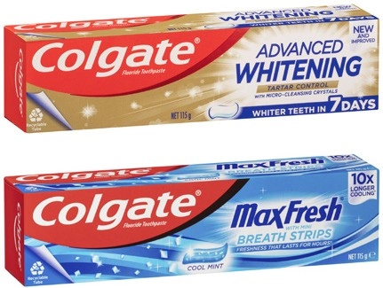 Colgate Advanced Tartar & Whitening or Max Fresh Toothpaste 115g