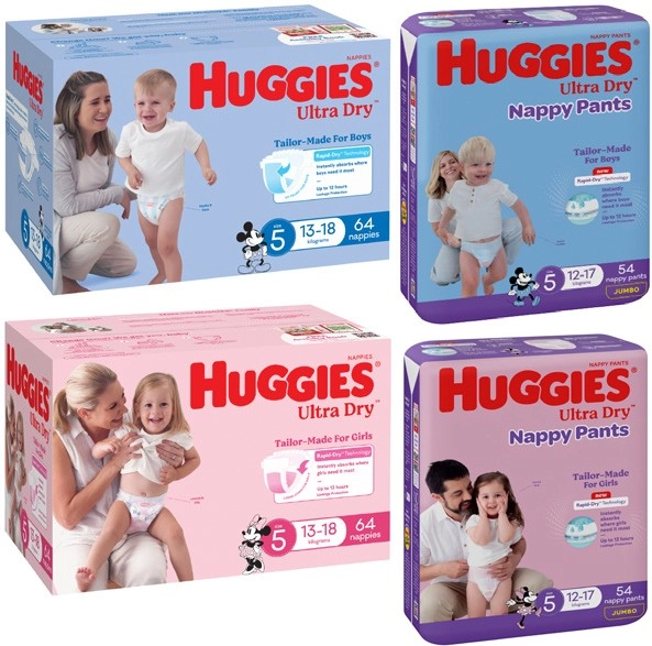 Huggies Ultra Dry Jumbo Nappies 60 Pack-108 Pack or Ultra Dry Jumbo Nappy Pants 48 Pack-62 Pack