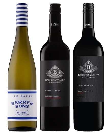 Jim Barry ‘Barry & Sons’ Riesling, Barossa Valley Wine Co. Gravel Track Cab Sauv or Barossa Valley Wine Co. Gravel Track Shiraz