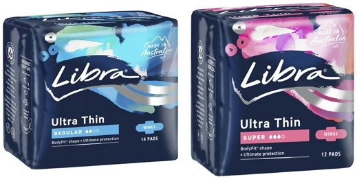 Libra Ultra Thin Pads With Wings Super 12 Pack or Regular 14 Pack