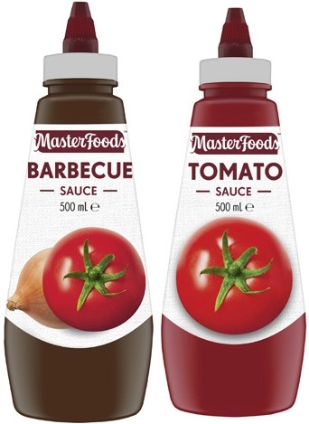 MasterFoods Squeeze Tomato or Barbecue Sauce 475mL-500mL