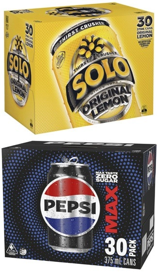 Pepsi, Solo or Schweppes Soft Drink 30x375mL