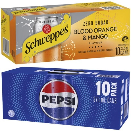 Pepsi, Solo or Schweppes Soft Drink or Schweppes Infused Sparkling Water 10x375mL