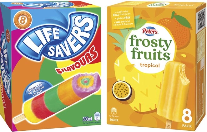 Peters Frosty Fruit or Lifesavers 6 Pack-8 Pack 420mL-600mL